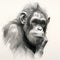 Rough Pencil Sketch Of A Pensive Chimpanzee: Digital Illustration By Serge Marshennikov And Brian Sum