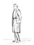 A rough sketch of a standing young woman in clothes with hands behind her back.