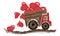 Rough textured drawing of a truck carrying a full truck body of hearts