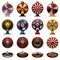 Roulette icons set cartoon vector. Fortune wheel