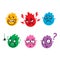 Round abstract face with different emotions. Happy, angry, questioning, scared, sorrow, falling in love emoji avatar. Cartoon
