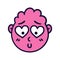 Round abstract face with falling in love emotions. Embarrassed emoji avatar. Portrait of a confused man. Cartoon style.