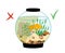 Round aquarium with dirty and clean fresh water. Flat, cartoon, vector