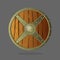 Round armor shield made of wood and metal. Vector war protective element.