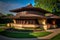 Round Asian pagoda prairie style house exterior