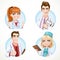 Round avatars portraits of men and women doctors  isolated on white background