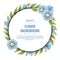 Round background with blue flowers. Floral frame with forget-me-nots. Banner, poster, flyer, postcard. Summer