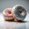 Round baked donuts with sweet icing and multicolored sprinkles, Generative AI, generative artificial intelligence