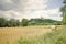 Round bale of hay in Tuscany countryside near the medieval town of Poppi