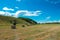 Round bales of hay in the field.