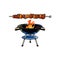 Round barbecue, BBQ charcoal grill, burning flame