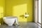 Round bathtub yellow bathroom interior