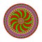 Round beach mat with bright mandala with spiral pattern. Vector design