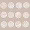 Round beige marble pattern texture set. Vector pale illustration.