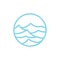 Round bio emblem in a circle linear style. blue water wave logo. Vector abstract badge for design of natural products