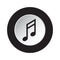 Round black, white button icon - musical note