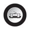 Round black, white button icon - tram, streetcar