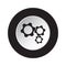 Round black and white button - three cogwheel icon