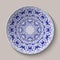 Round blue floral ornament Gzhel style. Pattern shown on the ceramic plate.