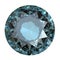 Round blue gemstone on white background. Grandidierite. Sky blue