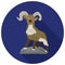 Round blue icon with the image of a mountain goat, flat style on a white background