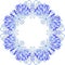Round blue pattern frosty flowers on a white background