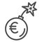 Round bomb with euro currency line icon, economic sanctions concept, Euro grenade explosion sign on white background