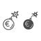 Round bomb with euro currency line and solid icon, economic sanctions concept, Euro grenade explosion sign on white