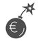 Round bomb with euro currency solid icon, economic sanctions concept, Euro grenade explosion sign on white background