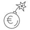 Round bomb with euro currency thin line icon, economic sanctions concept, Euro grenade explosion sign on white
