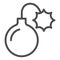 Round bomb with wick line icon. Dynamite with lite fuse, lighted grenade symbol, outline style pictogram on white