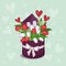 Round box with red and white tulips and hearts for Valentine\\\'s Day