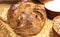 Round bread close-up. Freshly baked sourdough bread with a golden crust. Baker shop context with delicious bread