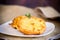 Round bread croutons fried in batter in a plate