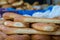 Round bread with Sesame, pretzels. Israeli Arab style. Isolated with blurred background.
