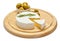 Round brie or camambert cheese on cutting board white background