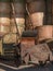 Round Bundles of Haystacks and Wooden Cart in Countryside Location