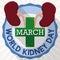 Round Button with Cross Symbol for World Kidney Day, Vector Illustration