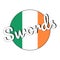 Round button Icon of national flag of Ireland with green, white and orange colors and inscription of city name Swords