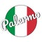 Round button Icon of national flag of Italy with red, white and green colors and inscription of city name: Palermo in