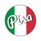 Round button Icon of national flag of Italy with red, white and green colors and inscription of city name: Pisa in