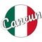 Round button Icon of national flag of Mexico with green, white and red colors and inscription of city name Cancun in