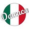 Round button Icon of national flag of Mexico with green, white and red colors and inscription of city name Oaxaca in