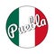 Round button Icon of national flag of Mexico with green, white and red colors and inscription of city name Puebla in