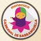 Round Button with Monocuco Design for Barranquilla`s Carnival Celebration, Vector Illustration