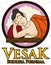 Round Button with Reclined Buddha in Vesak Commemoration, Vector Illustration