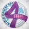 Round Button with Ribbon Like Four Number for Cancer Day, Vector Illustration