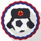 Round Button with Traditional Russian Ushanka Hat and Soccer Ball, Vector Illustration