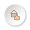 Round button for web icon, feedback, house, property. Button banner round, badge interface for application illustration