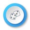 Round button for web icon. Gambling, luck, dices, retro. Button banner round, badge interface for application illustration